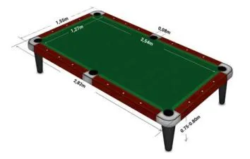 What size is a professional pool table in cm?